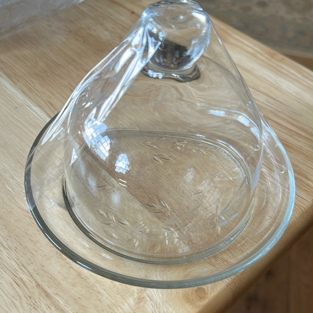 Vintage Princess House domed covered butter cheese dish etched glass - perfect